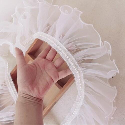 11cm*1yard 3d organza pearl pleated lace trims Wave Ruffle trims and ribbons for wedding dress accessories Pearl beaded trimming