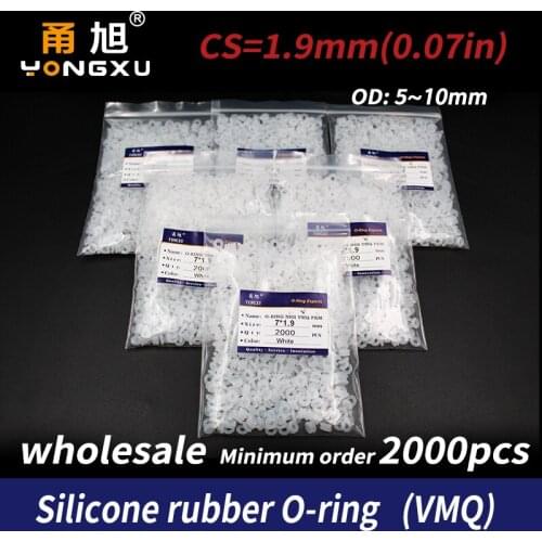 2000PCS/lot White Silicon wholesale O-ring Silicone/VMQ 1.9mm Thickness OD5/6/7/8/9/10mm O Ring Seal Rubber Gasket Ring Washer