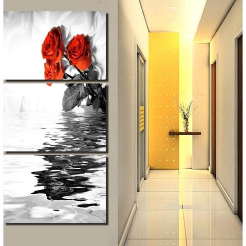 2017 3 Panel Oil Painting On Canvas Red Roses Flowers Wall Art Picture Home Decoration Canvas Print Modern Paintings