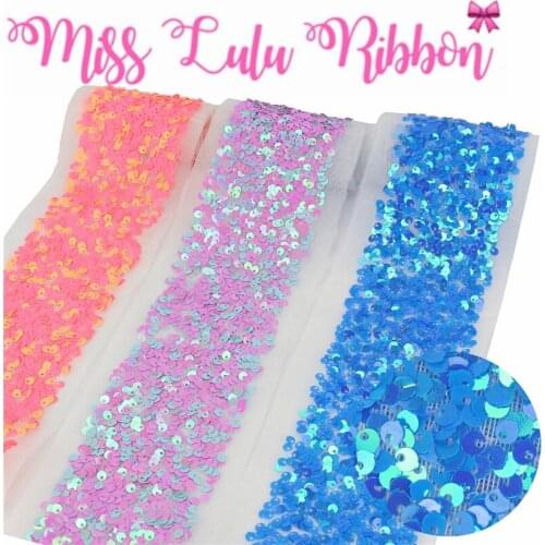 3"75mm Scatter Sequin Tape (Back Side with Tulle, 9.5cm Width Added 1cm Edge Both Side) 25.5yards/Pack (3*8.5y/lot) Orange Pink
