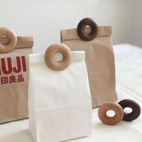 5 Pack Chip Bag Clips, Wooden Donut Sealing Clips for Snack Cereal Coffee, Sandwich Food Bag Clip Clamp Bag Sealer, Beech/Walnut