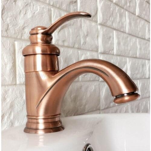 Antique Red Copper Faucet Retro Style Basin Faucet Single Handle Single Hole Hot And Cold Water znf391