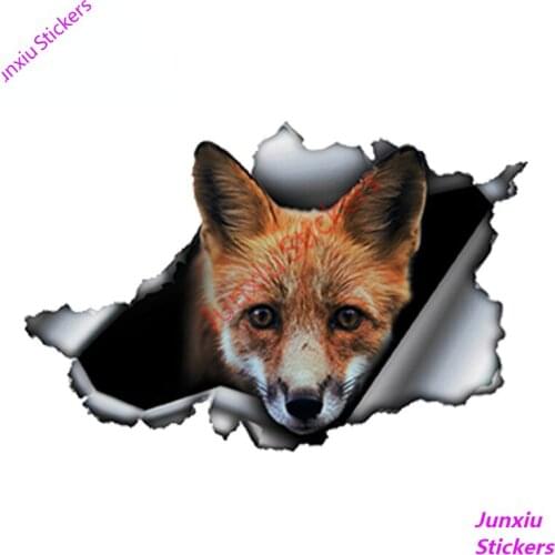 Cartoon Red Fox Car Sticker Torn Metal Reflective Decal for Bumper Guitar Truck Window Scratch-Proof Exterior Decor PVC13x9cm