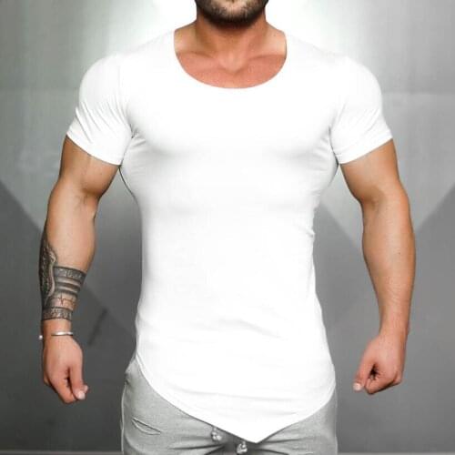 Brand Solid Clothing Gyms t-shirt Mens Fitness Tight t-shirt Cotton Slim fit t shirt men Bodybuilding Summer top Blank tshirt