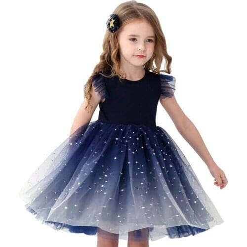 Sequined Kids Dresses For Girls Elegant Princess Dress Tutu Ball Gowns Wedding Mesh Dress Christmas Party Girls Clothes RT772