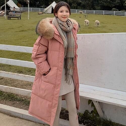 2021Long Winter Coat Women Hooded Down Parka Ladies New Warm Winter Jacket Women Loose Big Fur Collar Jacket Coat