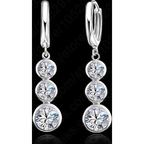 European Simple 925 Sterling Silver Drop Earrings Jewelry Women Austrian Crystal Dangle Earring For Wedding Bijoux