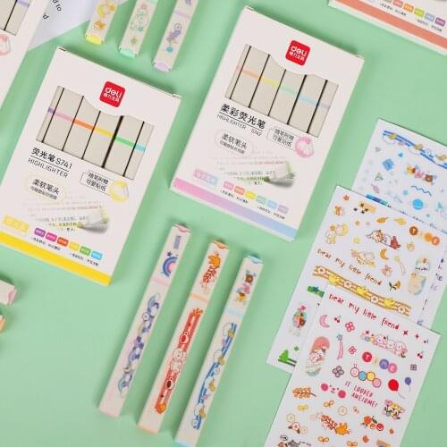 6 Pcs/Set Soft Color Oblique Head Highlighter Student Drawing Decorative Marker Pen for School Office Supplies Kawaii Stationery
