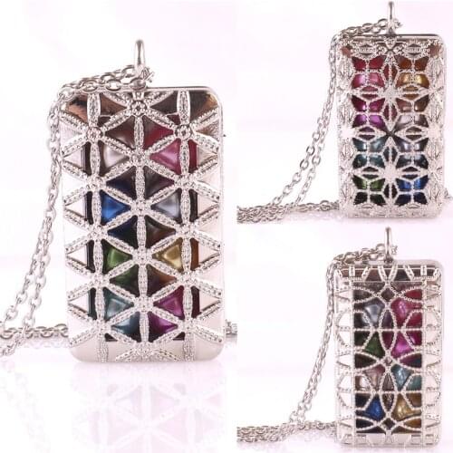 Geometric Cuboid Necklace 20'' Stainless Steel Chain Open Perfume Locket Essential Oils Diffuser Magnet Necklace Aroma Jewelry