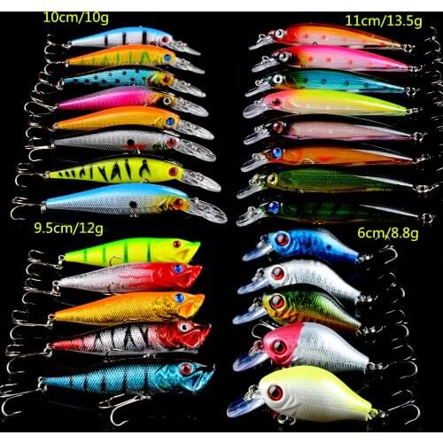 Hot 26pcs/Lot Fishing Lure Mixed Minnow/Crank Lure and Popper Bait Hard Baits Fishing Wobbers Fishing Tackle 3D Eyes