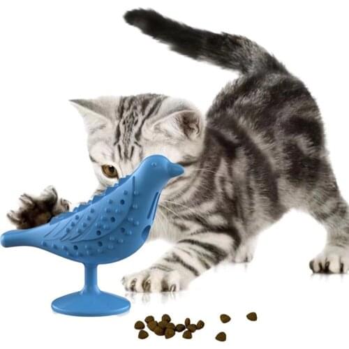 Cat Toy Bird-Shape Food Leaks Toy Molar Toothbrush Toy Interactive Suction Cup Silicone Soft Non-toxic For Kitten Cats