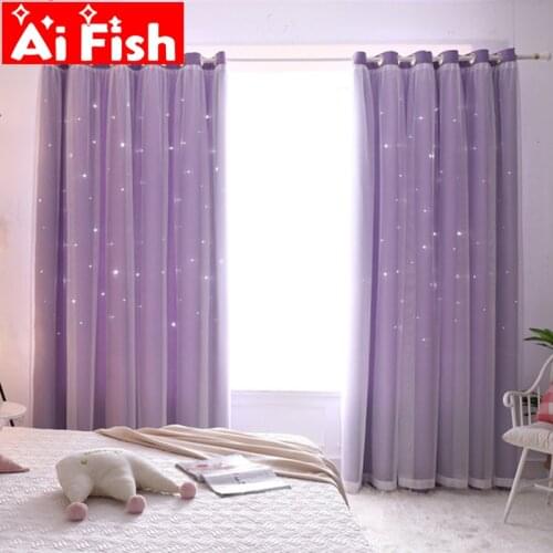 Candy Color Curtain Double layer with Hollow Stars Curtain Cloth for Kids bedroom Blackout Drape Tulle Curtain Custom MY491-40