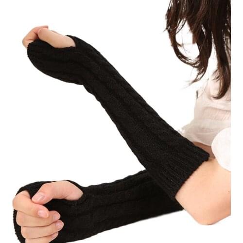 Fashion Elegant Thickened Warm Winter Gloves Women Hand Protection Temperament Womens Long Mittens Ladies Long Knitted Gloves