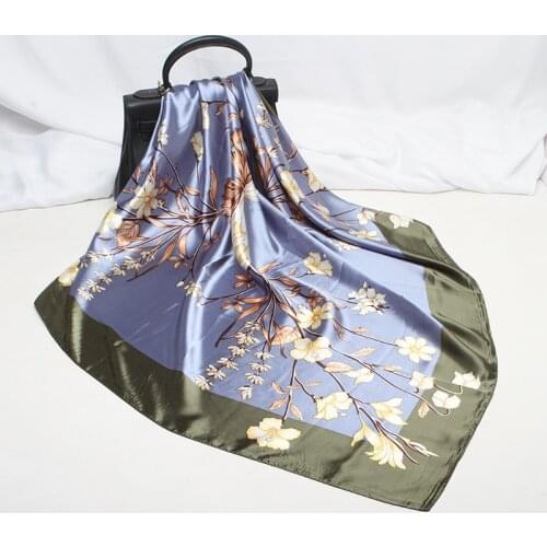 Fashion Kerchief Womnen Hijab Scarf Floral Print Bandana For Head Silk Satin Hair Scarfs Female 90cm*90cm Square Shawls Scarves