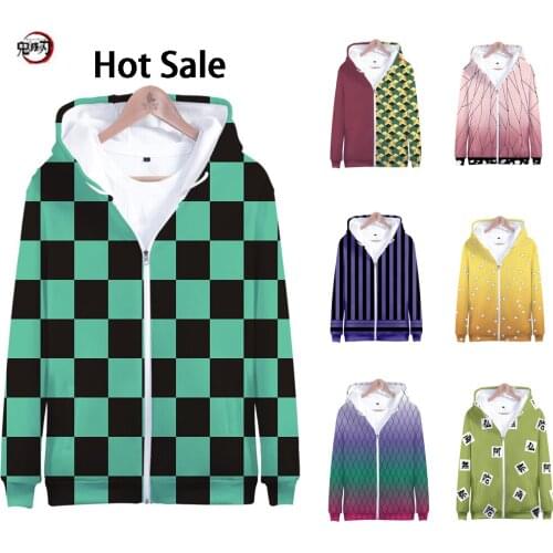 2020 Hot Sale Demon Slayer 3D Hoodies Hooded Sweatshirts Men Kimetsu No Yaiba Costumes 3D Anime Zip Up Jacket Streetwear Clothes