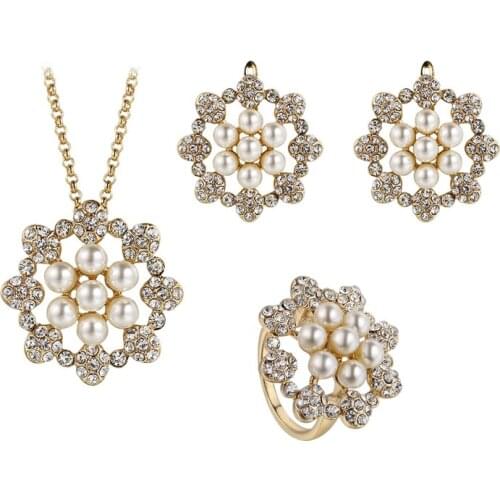 Imitation Pearl Jewelry Set Earrings and Pendant Party Pearl Jewelry Sets for Women Sun Shape Round Pearl Jewellry