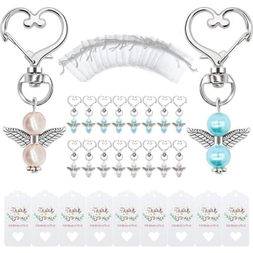 40 Sets Pearl Angel with Heart-Shape Keychain Wedding Favor Set,Include Angel Pearl Keychains,Organza Gift Bags and More