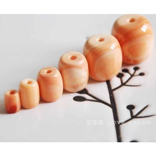 Natural red tridacna giant clam barrel round loose beads jewelry making DIY for women