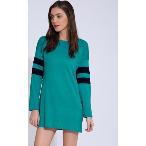 NORMOV Women Dress Stripe Patchwork Split Straight Dress Longsleeve O Neck Cotton Pullover Dress Loose Autumn Dress Girl