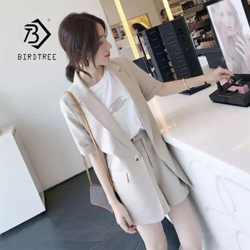 2019 Summer New Womens Suits Blazer And Shorts Korean Style Simple Formal Style Button Pockets Two-piece Hot Sale S96615D