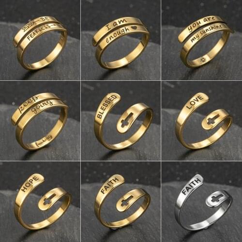 New Special Engraved Letter I am Enough You are My Sunshine Faith Love Rings for Women Couple Ring Engagement Jewelry Wholesale