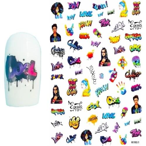 New Punk Super Thin Self-Adhesive Cool Letter Portrait Image Nail Decal Stickers Manicure Nail Art Decoration Accessories Z0499