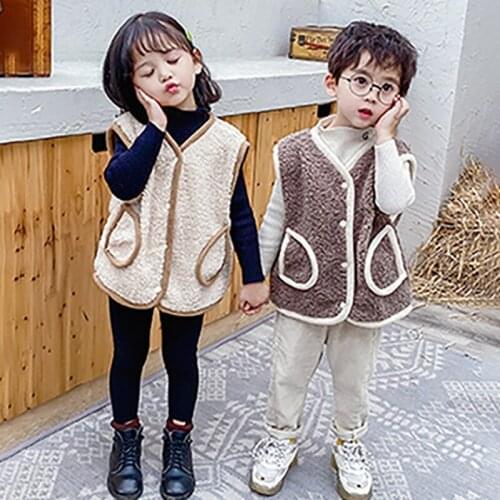 Bobora Autumn Winter Kids Vest Sweaters Boys Vests Cotton Kids Clothing Sleeveless Jacket Childrens Lamb Wool Double-sided Vest