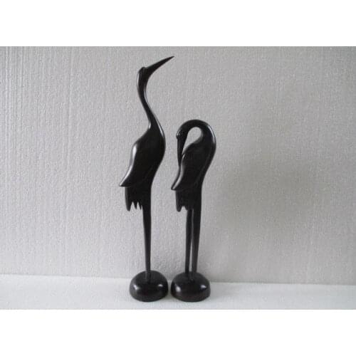 A pair of Chinese handmade wood red-crowned crane statues