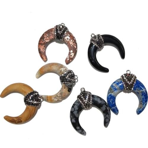 Natural Stone Pendants Moon Shape Crystal Pendants Fashion Jewelry DIY Necklace Accessories for Jewelry Making Supplies 36x36mm