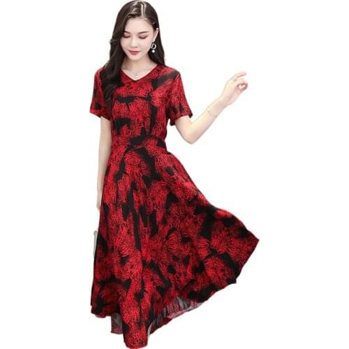 Plus Size L-6XL Casual Cotton silk dress Summer Women Loose O-Neck Vintage Short Sleeve Dress Elegant Summer Clothes For Women