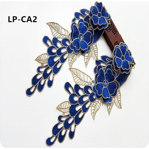 Sapphire 3D cheongsam dance costumes Embroidery Fabric patches lace applique collar wedding dress formal dress accessories CA2