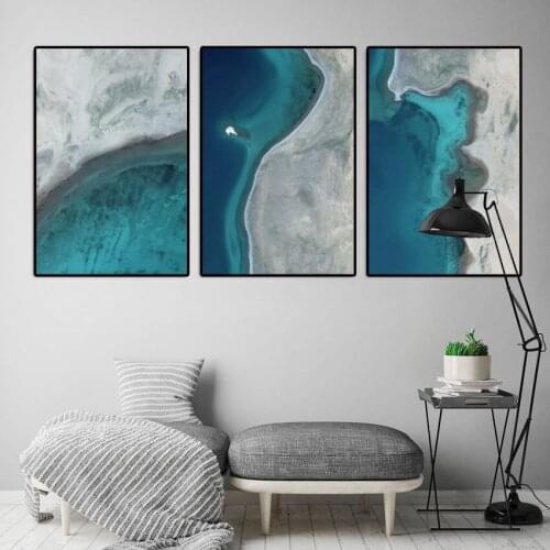 Blue Gray Abstract Sea Satellite Image Minimalist Frameless Canvas High-quality Waterproof Ink Printing Luxury Decorative Poster