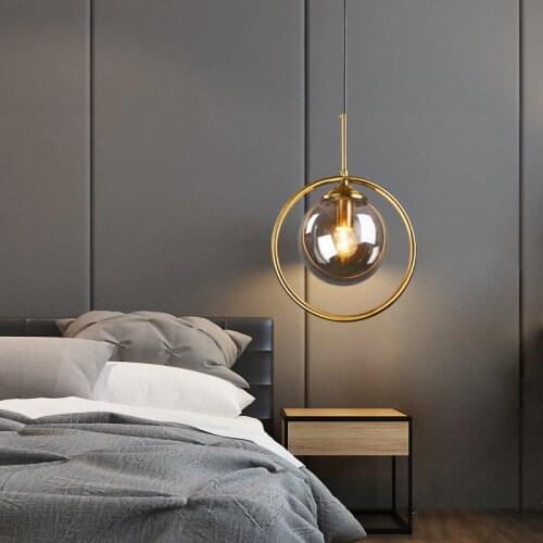 Nordic Modern LED Golden Ring Glass Ball Pendant Lighting minimalist design for Livingroom Kitchen Foyer Loft Bedroom home Decor