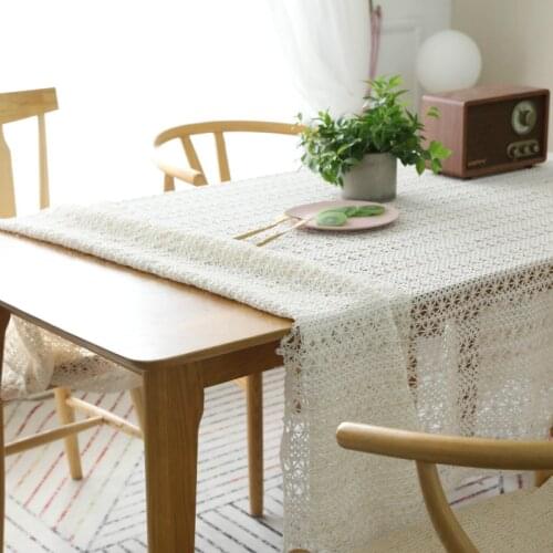 Handmade Crochet Tablecloth for Wedding Rectangle Cotton White Weaving Hollow Table Covers Tea TV Piano Decor Table Clothes