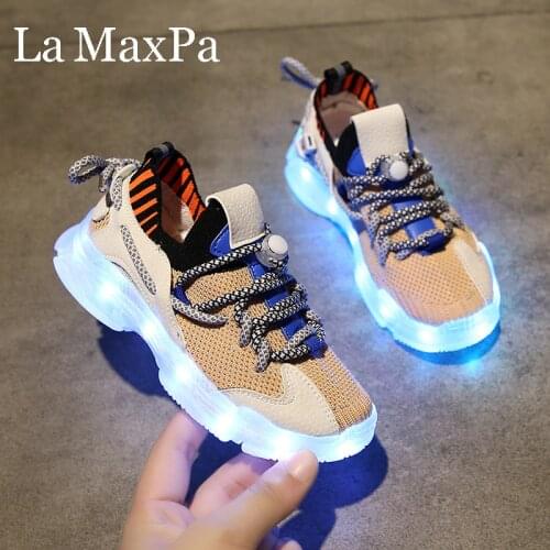 2021 Size 25-36 USB Charger Glowing Sneakers Children Led Casual Shoes Boys Led Slippers LuminousToddler Girls Breathable Shoes