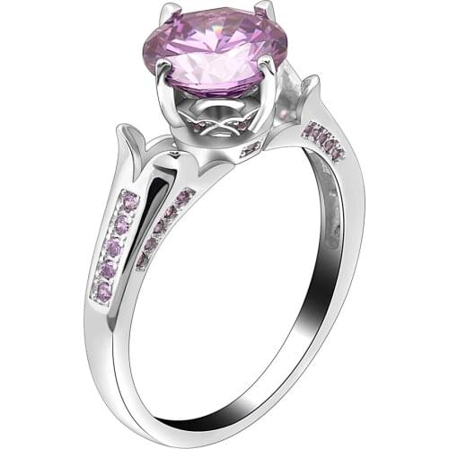 UFOORO White Gold Beautiful Purpal Big Zircon Engagement Rings for Women Silver Flower Wedding Jewelry Anel Valentine Gift