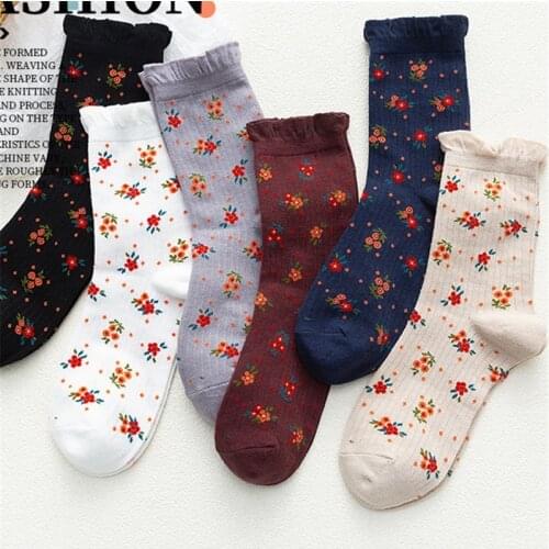 Spring And autumn New Fashion Womens Socks Korea Style Flower Pattern Print Socks Ins Style Short Socks