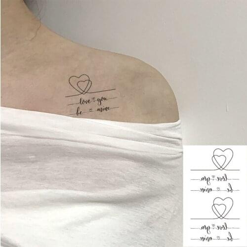 Waterproof TemporaryTatoo Sticker Couple Minimalist Line Heart ' Love U 'Art Tattoo WaterTransfer Fake Flash Tatto for Man Women