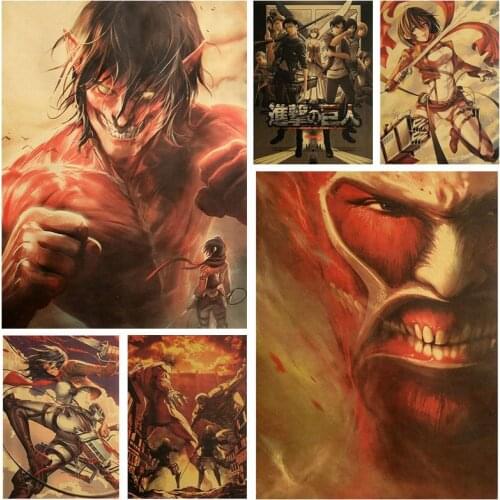 Japanese Anime Attack On Titan ​Poster Vintage Kraft Paper Wallpaper Stickers Manga Wall Collage ​Bedroom Decoration Home Decor
