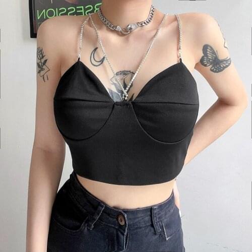 Women Close-fitting Sexy Camisole, Black Solid Color V-neck Sleeveless Crop Tops, S/ M/ L