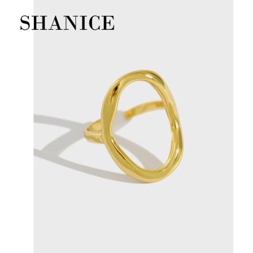 SHANICE Korean version S925 sterling silver open ring INS simple geometric irregular hollow oval female adjustable punk party