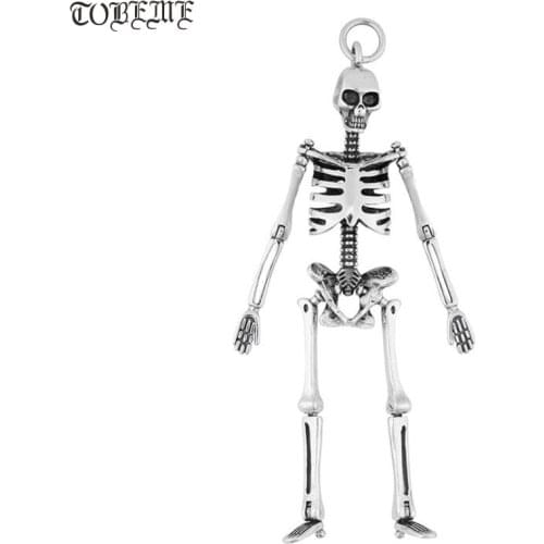 100% 925 Silver Skeleton Pendant vintage 925 sterling skull pendant thai silver man pendant PUNK jewelry