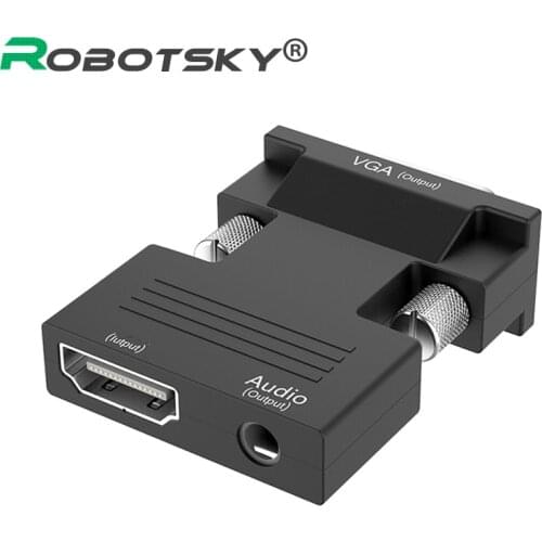 Robotsky 1080P HDMI to VGA Adapter Digital To Analog Audio Video Converter Cable for PC Laptop TV Box Projector