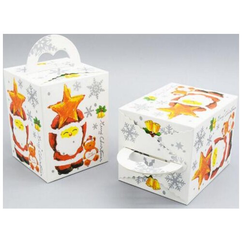 20 Pcs Christmas White Gift Paper Party Favor Cupcake Cookie Candy Food Paper Package Boxes With Carry Handle