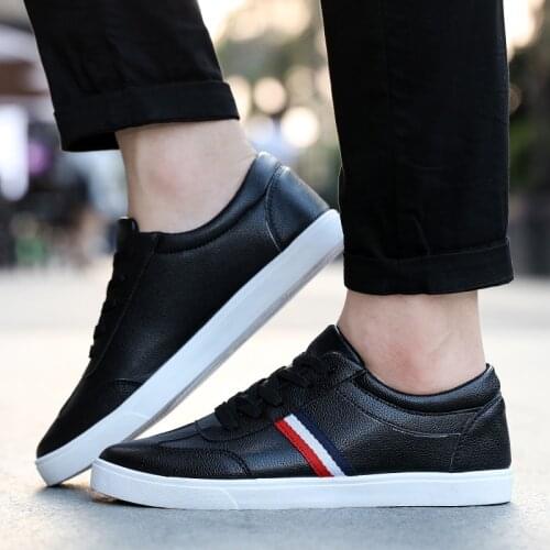 2019 New Fashion Men shoes pu Leather shoes Men Sneakers Black White blue Casual Man work shoes ST473