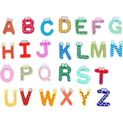 26/ 10/ 12 Pcs Baby Kids Numbers Letters Wood Alphabet Fridge Magnet Early Educational Toy GQ
