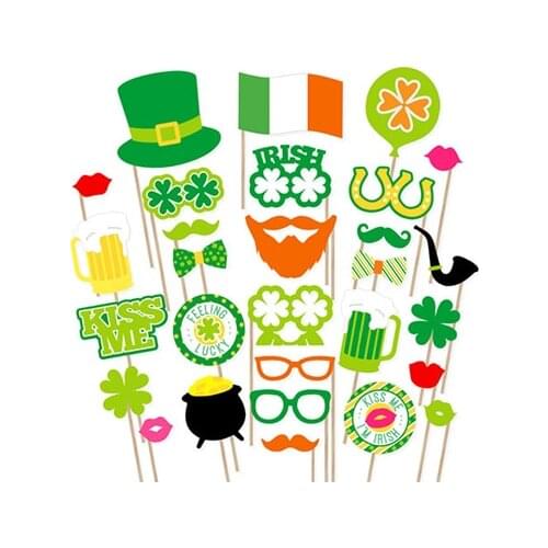 29pcs Four-leaf Clover Photo Booth Props St Patricks Day Decorations Funny Green Photobooth Props Party Supplies PZ074