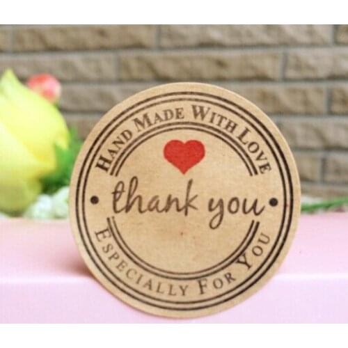 500PCS/Lot Retro Kawaii "Thank you" Round Kraft Seal sticker For handmade products/Handmade with Love stickers /lable/ Wholesale