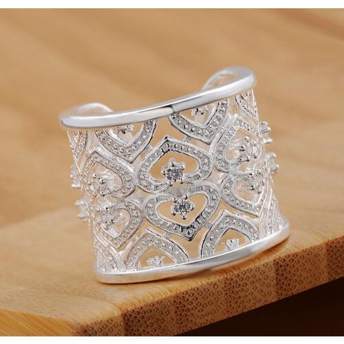 925 Sterling Silver Ring Heart-Shaped Zircon Open Ring For Woman Charm Jewelry Engagement Gift R106