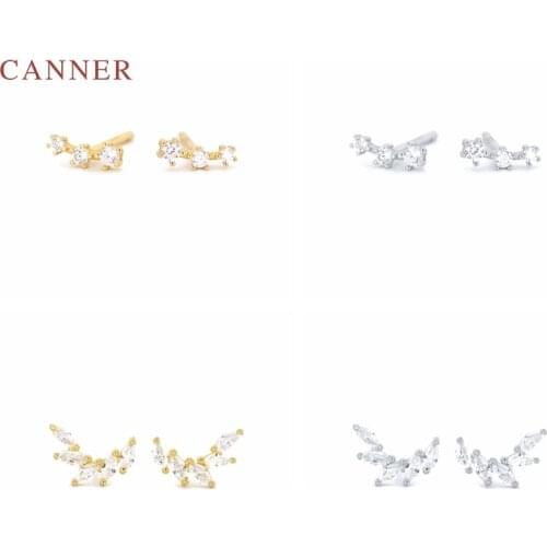 CANNER Earrings For Women 925 Sterling Silver Pendientes Simple Climber Three Diamond Lady Piercing Stud Earrings Fine Jewelry